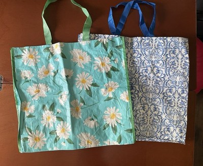 2 Large Shopping Bags Marshalls And Unbranded Reusable Tote Eco Daisies
