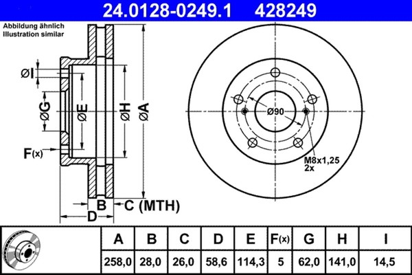 2X ATE Bremsscheibe 24.0128-0249.1 FüR Hilux Toyota 7 Pick Up KUN15_ KUN15R-image
