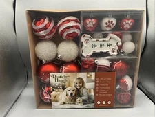 DecorbyHannah Dog Puppy Christmas Ornaments Decorations 60ct Red White New Open