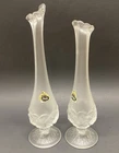 Fenton Crystal Water Lily Satin Frosted 2 Swung Vases Original Stickers Vintage