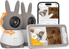 ieGeek 2K Split-Screen Baby Monitor, 5" Audio Baby Monitor with 2 Cameras, WiFi