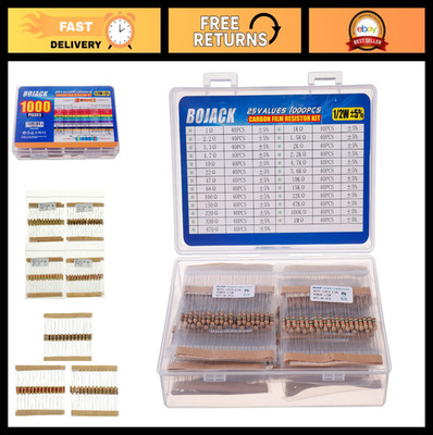 1000 Pcs Resistor Kit - 25 Values 1 Ohm to 1M Ohm, 5% 1/2W Carbon Film Assortmen