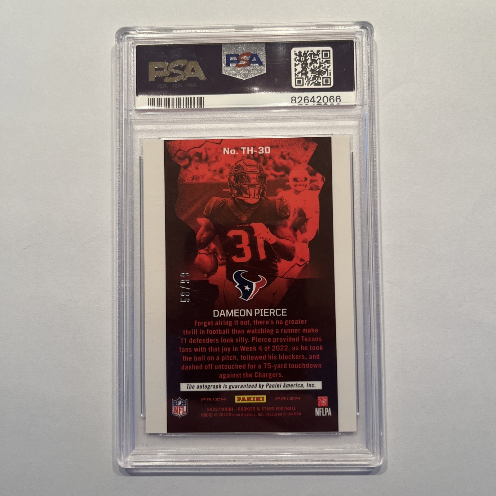 2022 Rookies & Stars DAMEON PIERCE #TH30 Rc Thrillers Auto /99 ~ PSA 8 NM-MT view 2