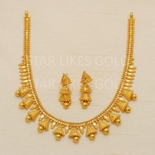 Elegant 22K Yellow Gold Necklace Earrings Set Geometric Tiered Cone Dangle