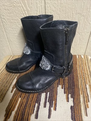 Gianni Bini Black Leather Zip Ankle Boots Womens Size 5.5 M Buckle
