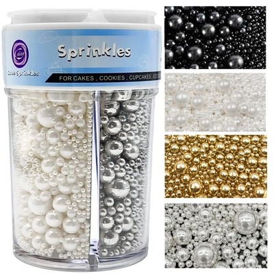 Sprinkles for Cake Decorating, Gold Silver White and Black Pearl Sprinkles Mi
