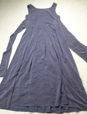 J.Peterman Womens Dress 12 Blue Solid 100% SIlk Wrap Sleeveless