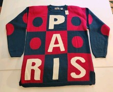 Vtg Paris Sport Club Worldwide Knit Crewneck Sweater Size Large Womens Spell Out