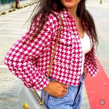 Zara Textured Weave Cropped Blazer XS Raspberry Pink 8642/114 NWT