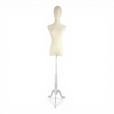 Premium Beige Samt Weiblich Kunststoff Torso mit Höhenverstellbarem Holzständer