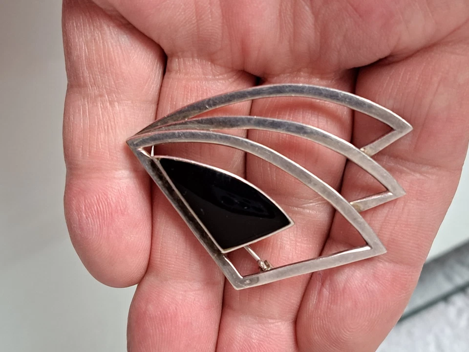 Bella Vecchia Spilla, 925 Argento Con Onice, Spilla - Immagine 4 di 4