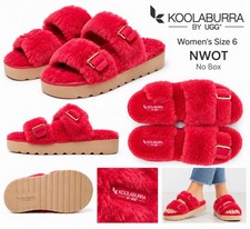 Koolaburra by UGG Women  s Faux Fur Platform Slide Slippers Red Size 6 NWOT