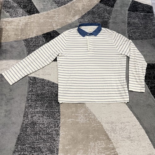 Todd Snyder Hemd Herren XL weiß blau Rugby gestreift Polo Langarm Jeanskragen