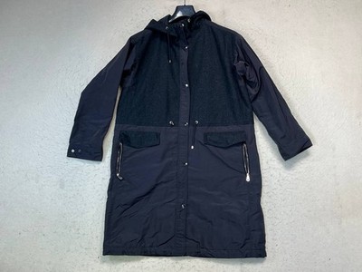 Massimo Dutti Parka Jacket Wool Blend Womens Large Black Hood Quilted Lined Coat