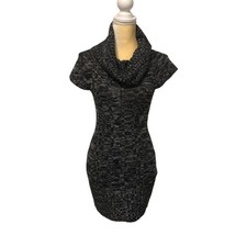Ashley by 26 International Black Gray Turtleneck Knit Sweater Dress Size Small