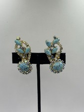 Hobé Vintage 1960s Turquoise and Iridescent Crystal Gold Mesh  Earring