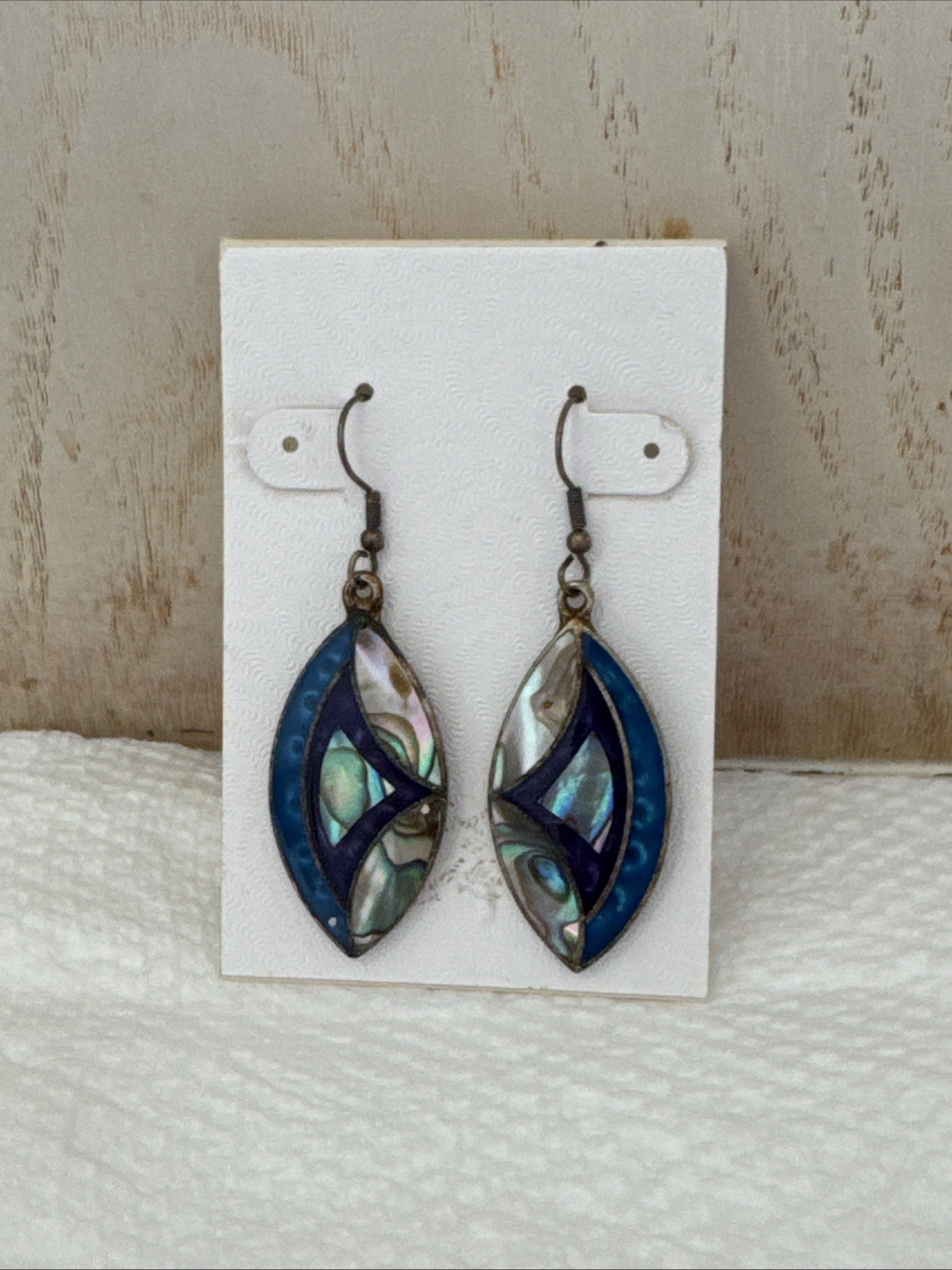 Elegant Blue Abalone Shell Drop Dangle Earrings S… - image 2