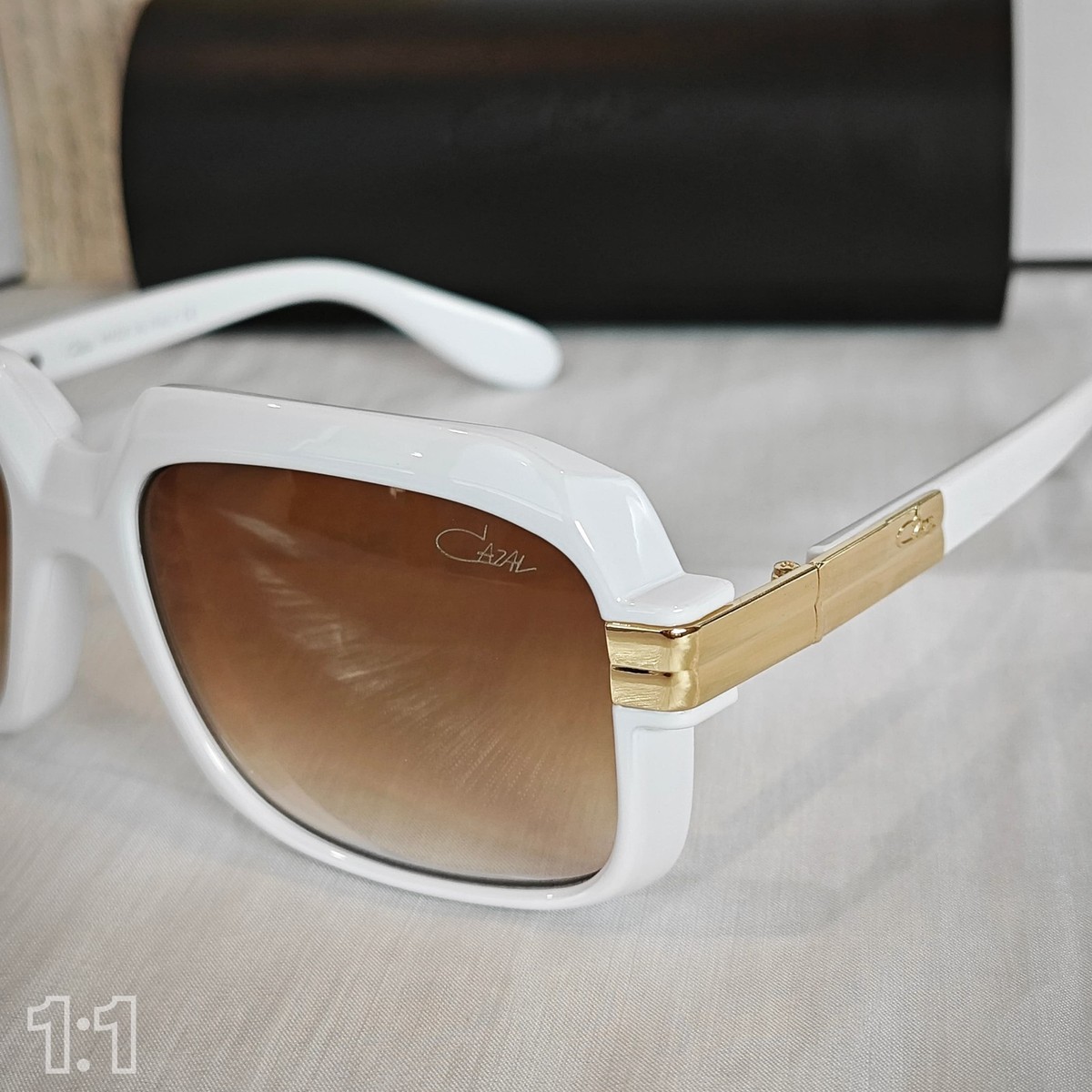 Cazal Gold and White Sunglasses
Original  owners prescription in frame Cazal 8039 gold plated sunglasses - flint gray and bicolour  main image 3