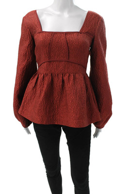 Jonathan Simkhai Women Peplum Top Orange Floral Square Neck Long Sleeve Size 2