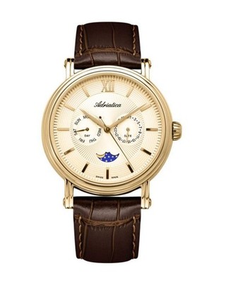 ADRIATICA Men Quartz Casual Watch Classic Dress Gold color Dial Waterproof Swiss