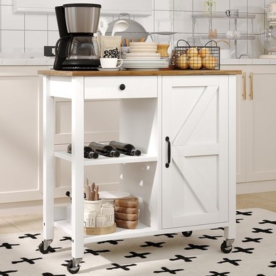 Small Kitchen Island Cart on Wheels with 31.4'' Wood Tabletop, White