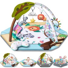 Baby Gym Play Mat, 8-in-1 Tummy Time Mat Ball Pit with 6 Toys, Washable Baby
