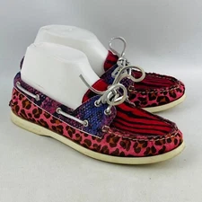 Womens 7.5M Sperry Top-Sider Pony Hair Boat Shoes Wild Animal Print Pink Slip On