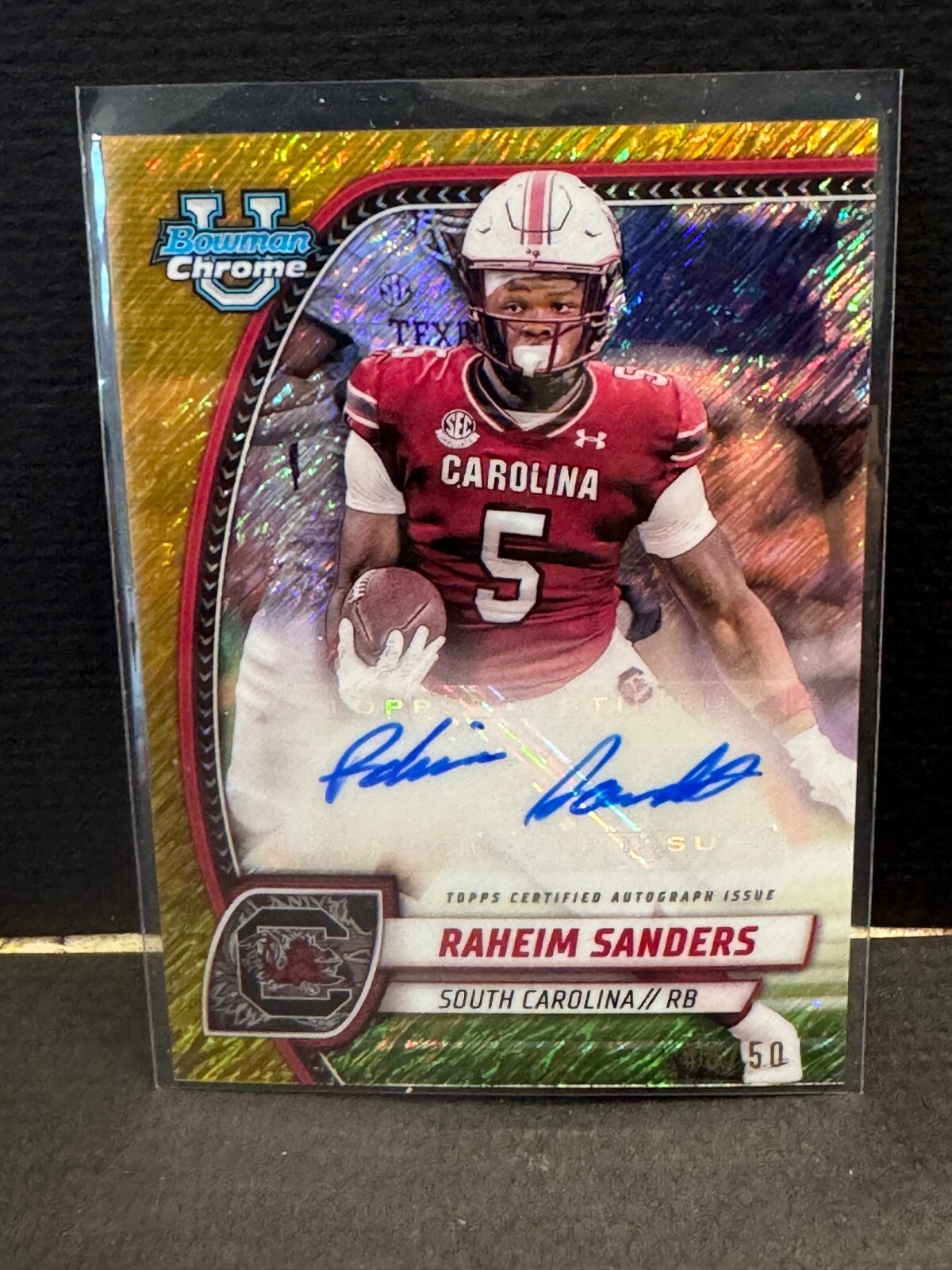 Raheim Sanders 2024 Bowman Chrome U Gold Shimmer Auto 48/50