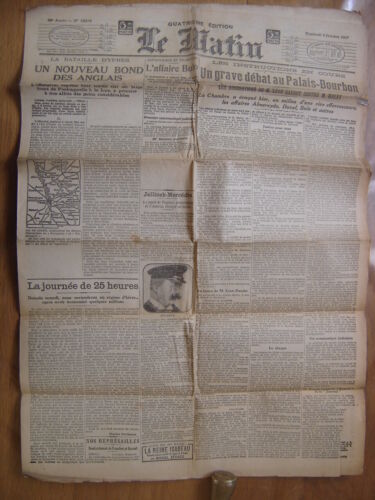 1917 WWI Journal LE MATIN 5 octobre Bataille d'Ypres bond des Anglais Debat pala - Picture 1 of 1