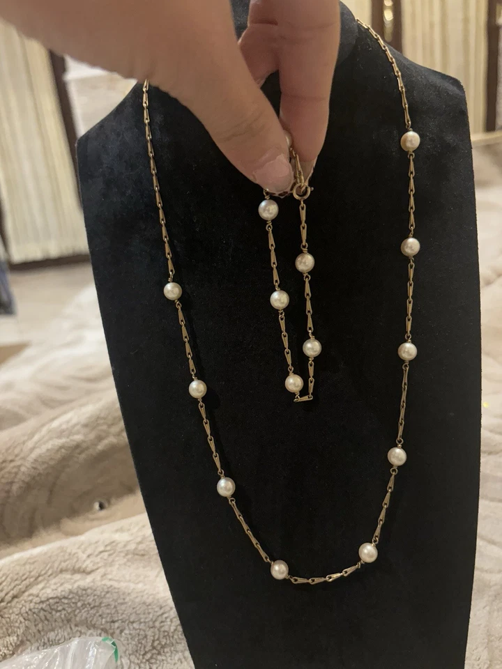 Collana E Bracciale In Oro 14 Kt E Perle - Immagine 2 di 3