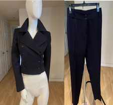 VINTAGE 90'S NORMA KAMALI DOUBLE BREASTED CROP BLAZER W/ PANTS SUIT SZ 4 US