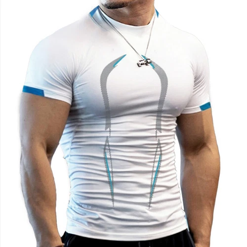 Men's Fitness T-Shirt Uv Short Sleeve Swimming T-Shirt Quick Drying Sports Tops# - Picture 5 of 12
