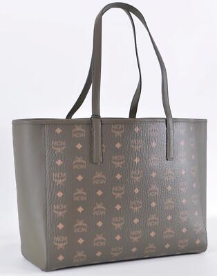 New MCM $695 Sea Turtle Green Canvas Leather Visetos PORTUNA Shopper Purse Tote