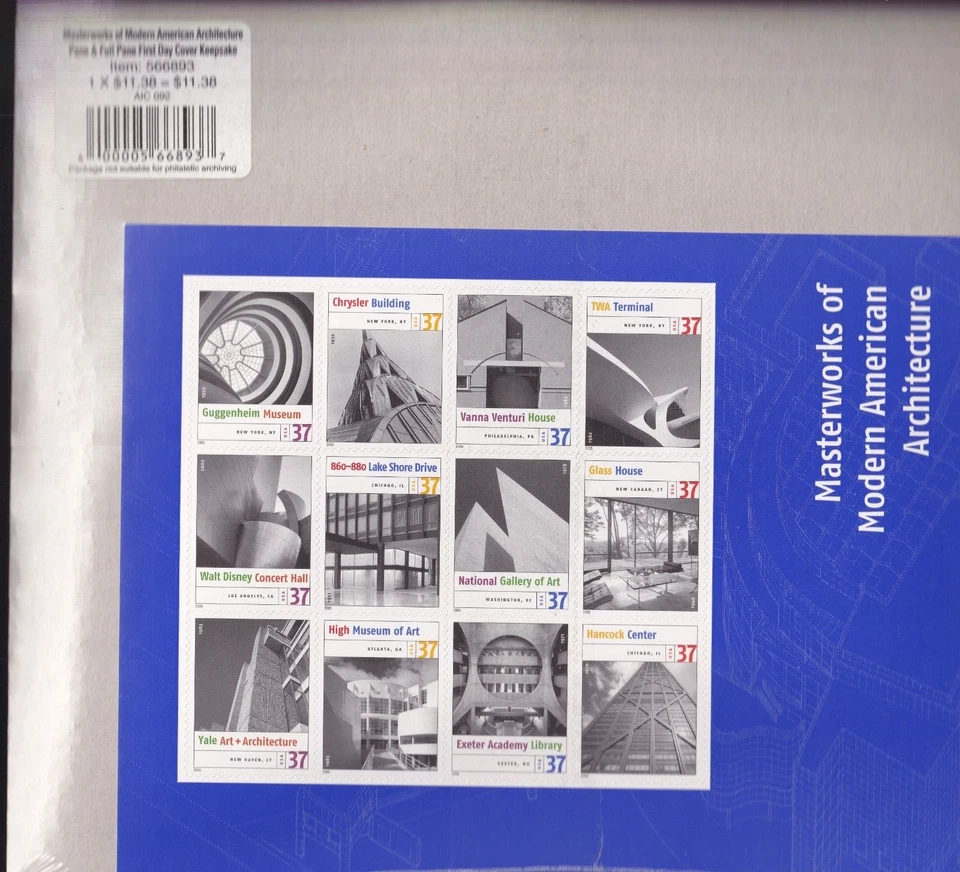 Scott #3910 Masterworks of American Architecture Sheet of 12 Stamps & FDC Sealed - Image 2 of 4