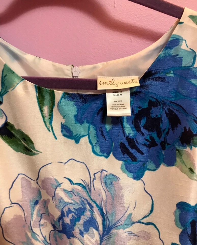 Vestido de festa EMILY WEST menina 16 novo branco azul flores saia plissada zíper alto-baixo - Imagem 4 de 4