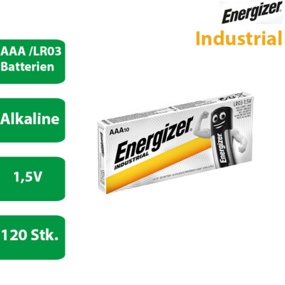 120 x Energizer Industrial AAA Micro Alkaline MN2400 L92 1,5V im Karton