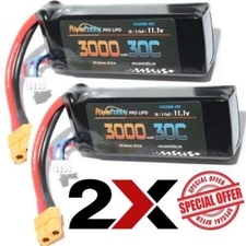 Powerhobby 3S 11.1V 3000mAh 30C Lipo Battery Pack w XT60 Connector 2 Pack