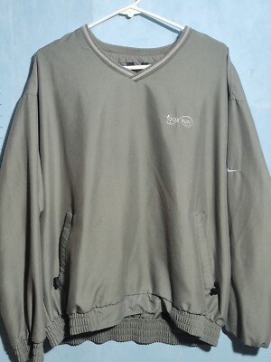 NIKE GOLF Fox Run Beige V-Neck PULLOVER WINDBREAKER Lined JACKET TOP L 