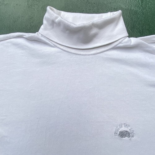 Vintage 90s Fruit Of The Loom Turtleneck Top Large White Embroidered Roll Neck - Picture 5 of 12