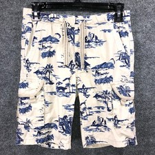 First Wave Boys Cargo Shorts Size 12 Tan Blue Elastic Waist Drawstring Beach
