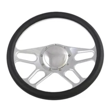 CJ Classics Steering Wheel 14" 9-Bolt Black Simulated Leather Half Wrapped 4-...