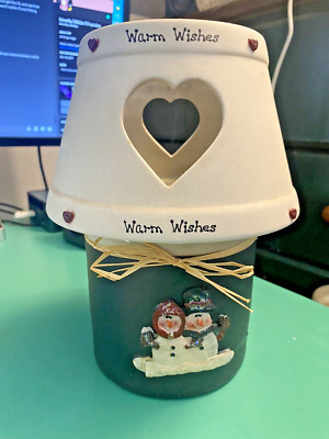 Crazy Mountain Amy's Loft Green Candle Lamp and White Shade Snowmen 9 inches 3D