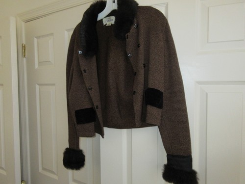 Jamie Kreitman , Ladies Jacket , Synthetic Fur Trim , Small , Black / Brown Comb - Bild 1 von 12