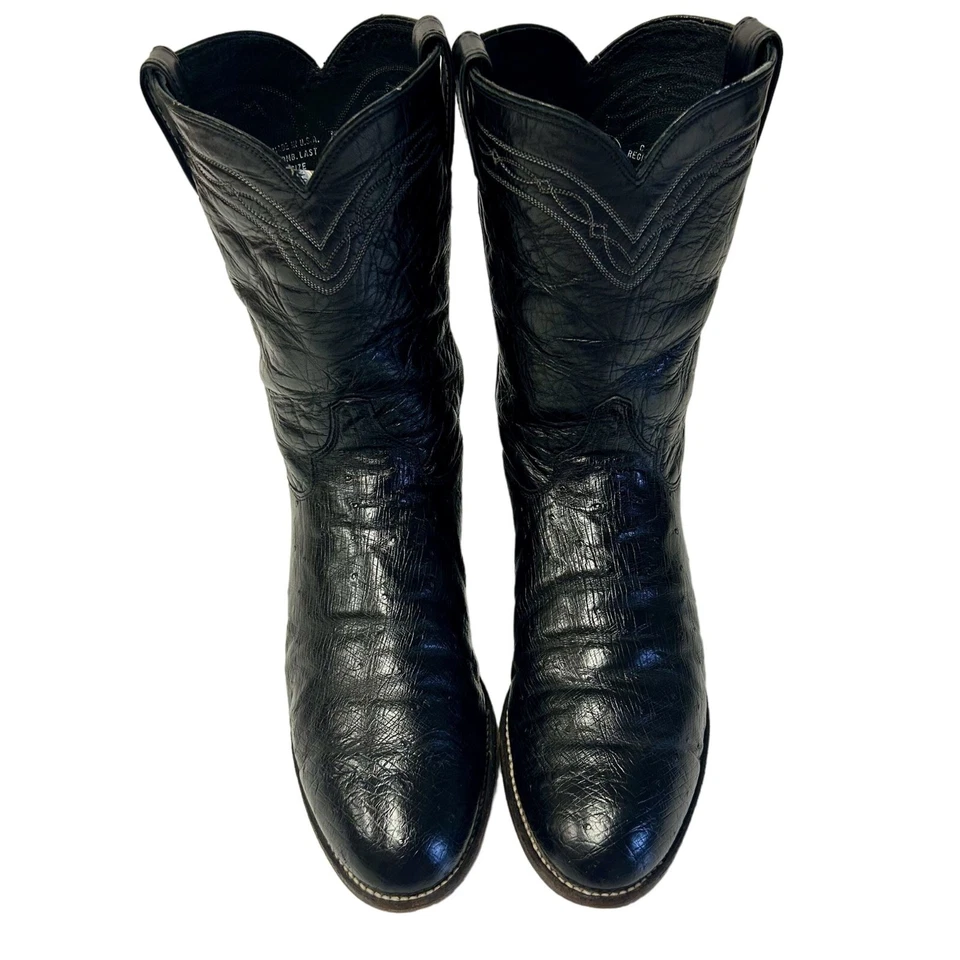 Botas vaqueras de cuero exóticas Justin negras de colección piel de avestruz lisas 9,5 EE Foto 3 de 4