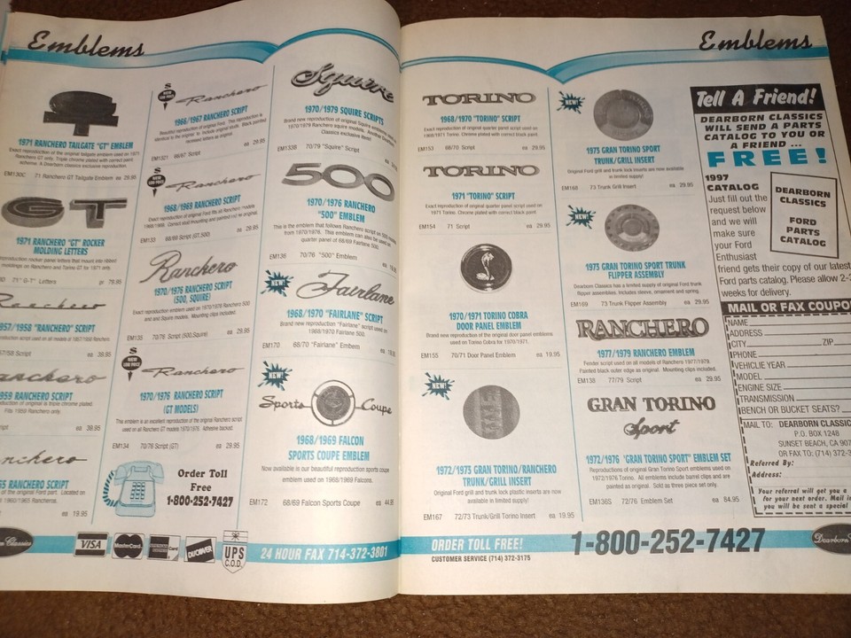 Vtg Dearborn Classics 1997 Parts Catalog Ranchero, Falcon, Fairlane