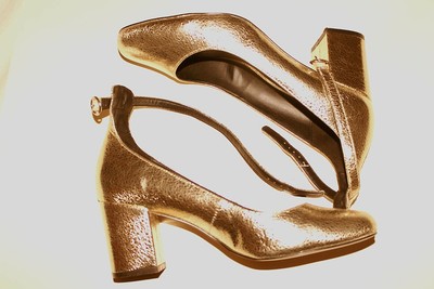 metallic gold ankle strap heels