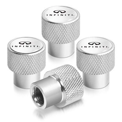 for INFINITI logo in White on Shining Silver Aluminum Tire Valve Stem Caps