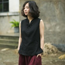 Top Senza Maniche Etno Donne Camicia Blusa Larga Con Bottone A Rana