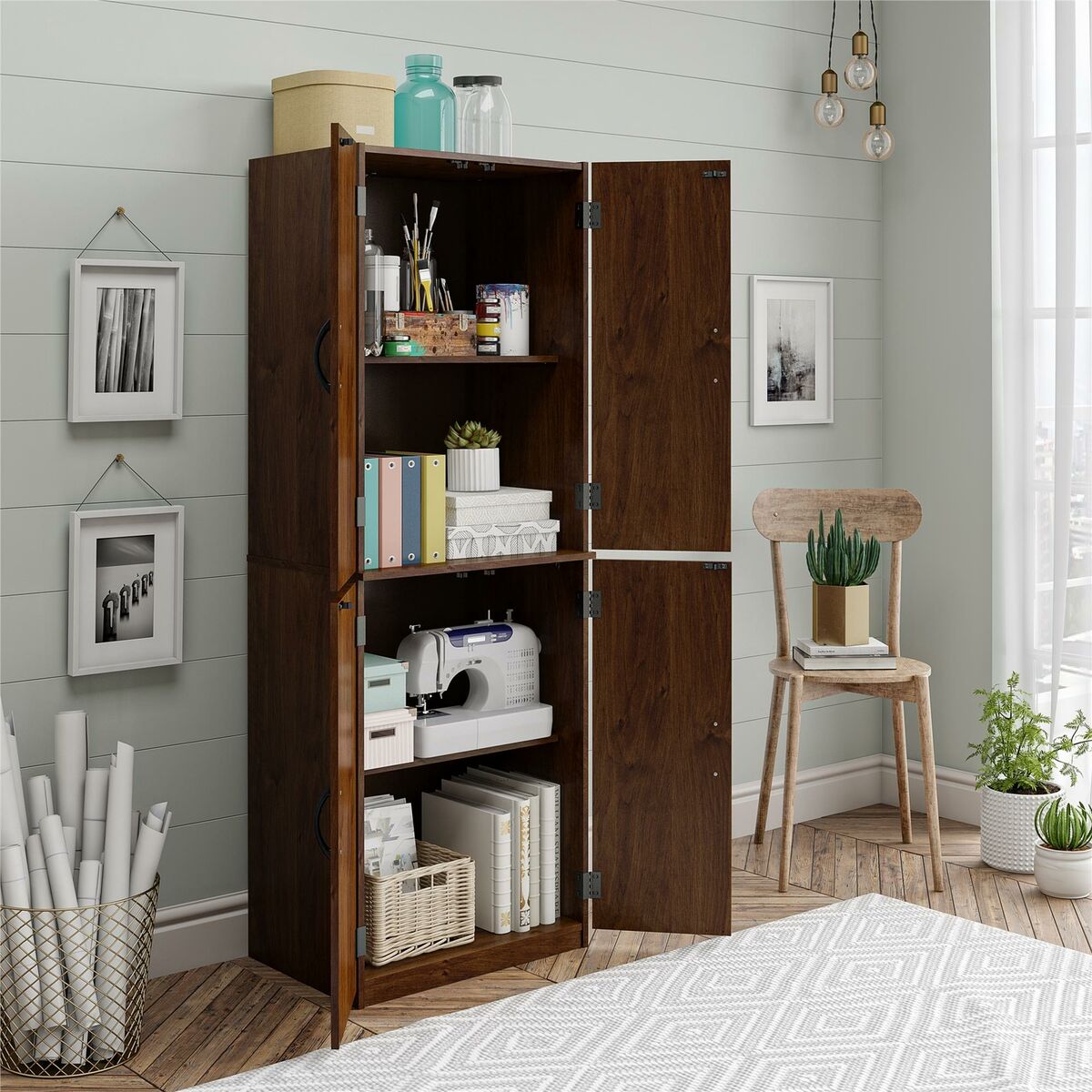 Armario de almacenamiento para despensa de cocina, armario con puertas y  estantes ajustables, blanco, 41 ″H - AliExpress