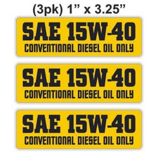 3 pegatinas de vinilo/calcomanías de motor convencionales SAE 15W-40 solo aceite diésel